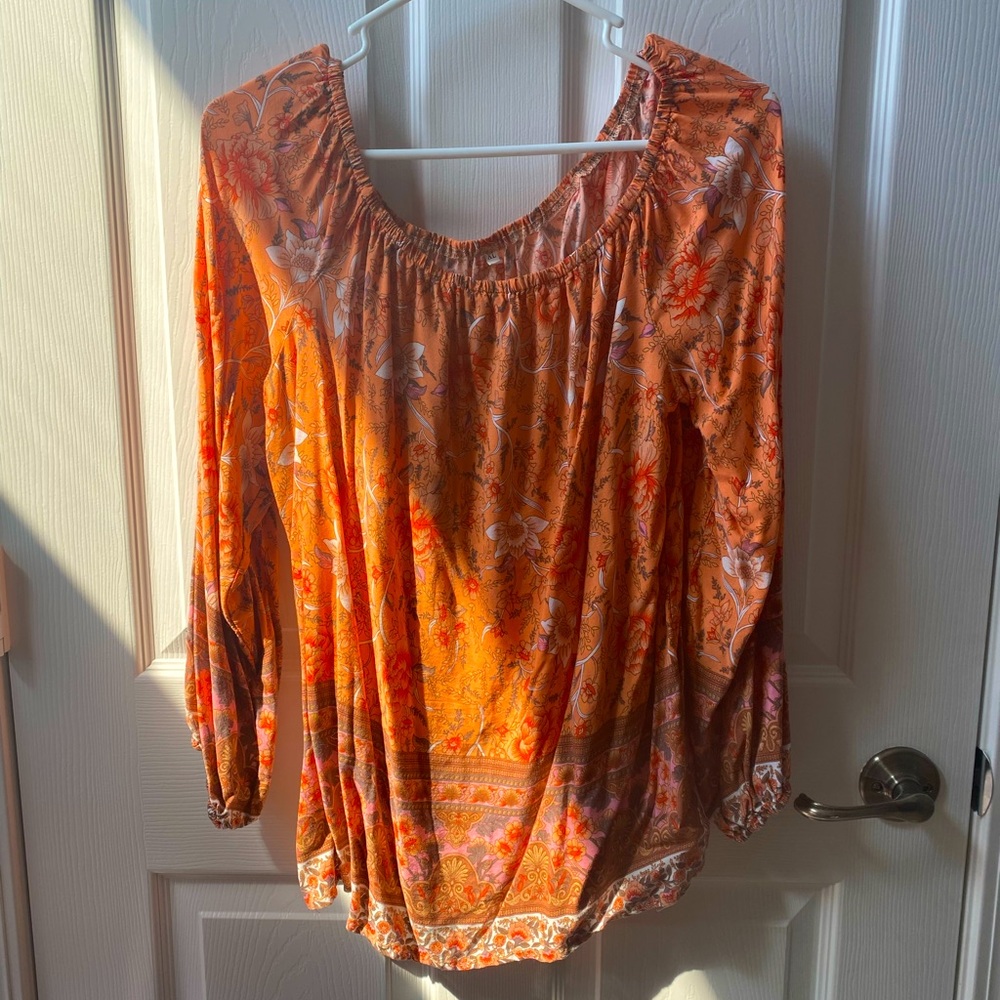 Fall autumn Thanksgiving Boho flowered 3/4 sleeve top